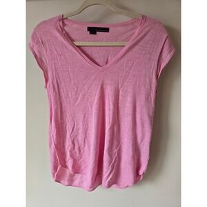 360Sweater Womens Pink 100% Cotton V-Neck Cap Sleeve Slub Knit Top Small